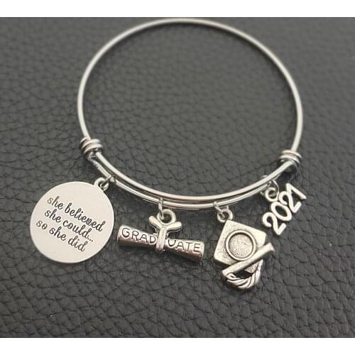 2.5 inches 2018 Graduation Gifts Expandable Charm Bracelets for High School Grads Nurse Bangle Birthday gifts