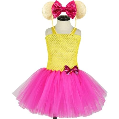 2PCS Rose Gold Bow Girls Minnie Tutu Dress Baby Girls Lolity Dresses Kids Clothes Girl Birthday Party Dress Vestidos Robe Fille