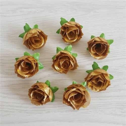 3CM Gold Rose Bud silver Rose artificial flowers Head Wedding Decoration Flowers