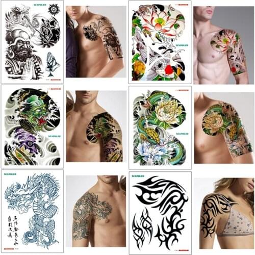 32*24cm Large Shoulder Half Arm Tattoo Scapular Sticker Dragon Lotus Tone totem Buddha Dragon design Temporary Body Art Tattoos