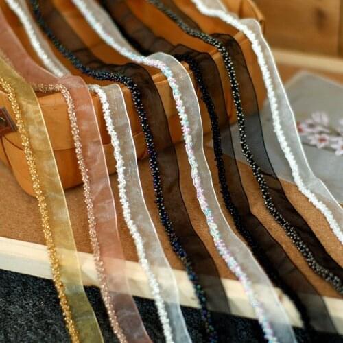 4Yards 1.8cm White Tulle Fabric Beaded Applique Guipure Trimming Lace Ribbon DIY Princess Clothing Wedding Sewing Accessories