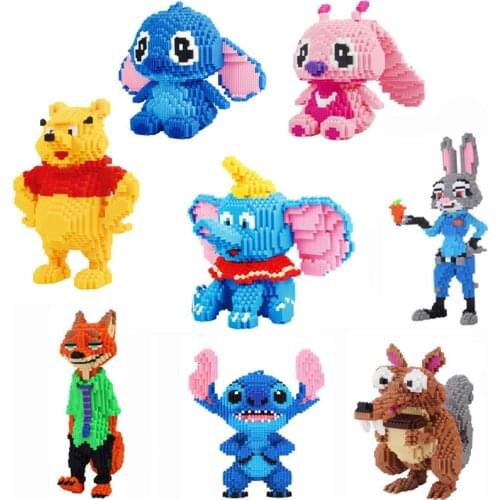 4000pcs+ Magic Blocks Winnie Bear Stitch Angle Figure Dumbo Big Model Mini Assembled Mirco Bricks For Building Block Toys
