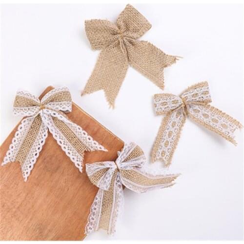 5pcs DIY Gift Wrapping Vintage Natural Jute Burlap Hessian Bows Ribbon Christmas Wedding Decoration Gift Box Wrapping Bowknot