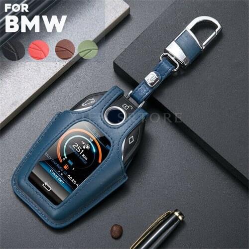 Genuine Leather Display Remote Start Car Key Fob Cover Case Protector Holder Auto Accessories For BMW X3 5 7 Series 740 G30 GT
