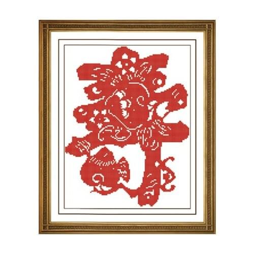 Prosperous Greetings Character Shou with Peach Counted Kit Stamped Cross Stitch Kit