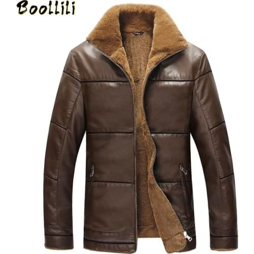 Boollili 2020 Black Mens leather jackets and coats Business Casual Winter Thick Warm lambswool Men PU Leather Coat Plus size 6XL