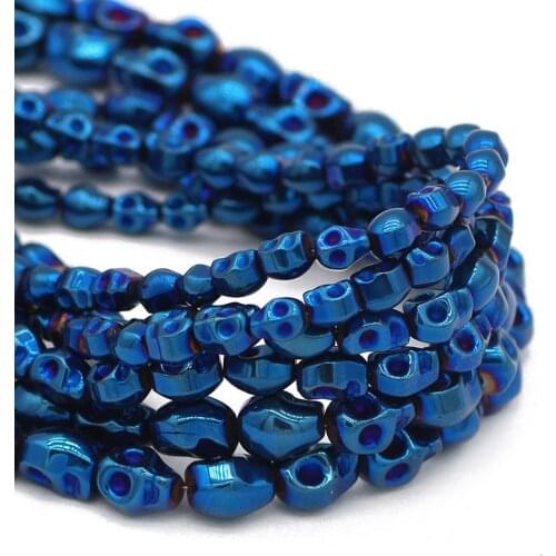 4/6/8MM Plating Blue Skull Head Natural Hematite Stone Spacers Loose Beads For DIY Jewelry Making Bracelet Necklace Accessories