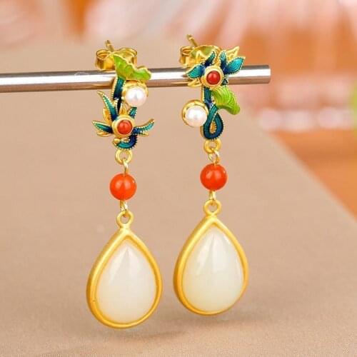 Designer original new 2021 summer jade earrings temperament wear cheongsam with exquisite charm and luxury ladies accessories