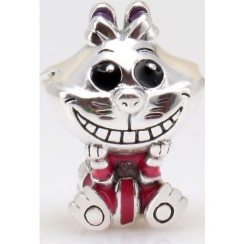 DoDoFly 100% Authentic 925 Sterling Silver Alice in Wonderland Cheshire Cat Charm Fit Original Bracelet Pendant DIY Jewelry Gift