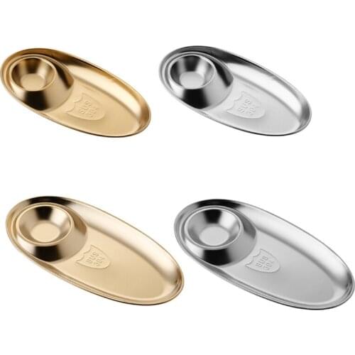 Hot Sale 2PCS Stainless Steel Snack Plate Oval Fries Plate Dumpling Plate with Seasoning Grid Fried Chicken Snack Plate