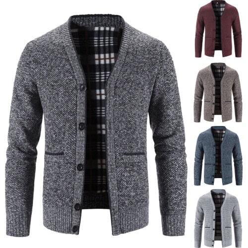 Autumn Winter Men Cardigan Jacket New Solid Color Button Pocket V-neck Coats Fashion Casual cardigan Coats Mens Jacket 2021
