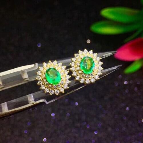 KJJEAXCMY fine jewelry 925 pure silver inlaid natural emerald female earrings, elliptical micro droplets