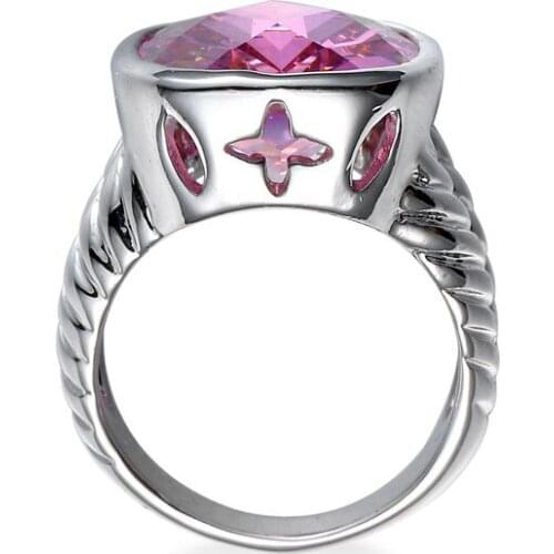 Round Ring Engagement Rings 6 Prongs Setting Cubic Purplish red Zirconia Anel Jewelry For Women Love Bague Anillos Mujer Gift