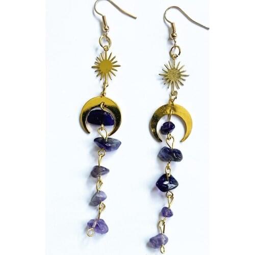 Quartz earrings,moon crystal earrings,moonstone earrings,sun and moon earrings,raw crystal earrings,clear Quartz,witchy earrings