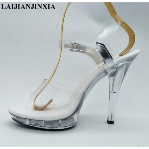 LAIJIANJINXIA 2018 Summer Newest 13cm High Heels Sandals for Woman PVC Leather Ankle Strap Thin Heels Fashion Womens Shoes