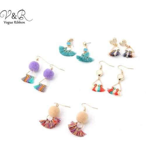 Vogue Ribbon Diy Jewelry Stud/ Hook Earring set With Tassel Imitation Gold Plated DIY Jewelry Earring Set Earrings Christmas