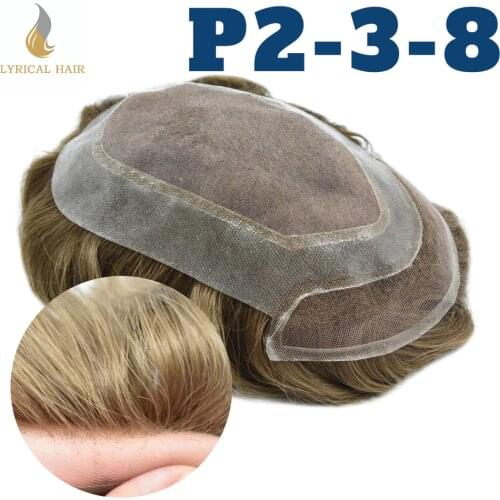 French Lace Front Mens Toupee Wig Natural Hairline Bleached Knots Hairpiece Fine Mono Skin Around Black Hair Replacement System