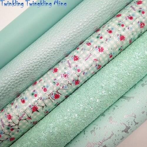 MINT Glitter Fabric, Metallic Faux Fabric, Litchi Synthetic Leather Sheets, Jelly PVC For Bow A4 21x29CM Twinkling Ming XM791