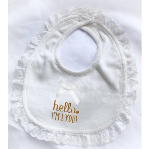 Customized Baby Shower Baby Girl Lace Bibs Cotton Named Baptism Bib Newborn Infant Saliva Bowknot Lace Feeding Accessory Bibs
