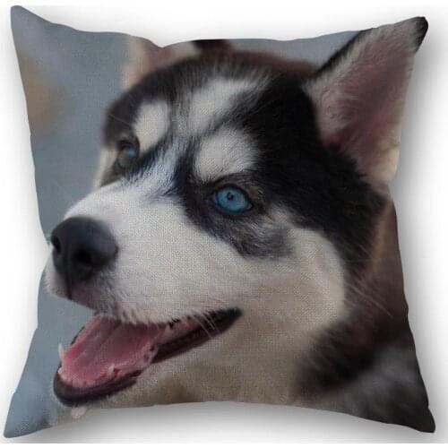 New Custom Husky Dog Pillowcase Cotton Linen Fabric Square Zipper Pillowcase 45X45cm Wedding Decorative Pillow cover