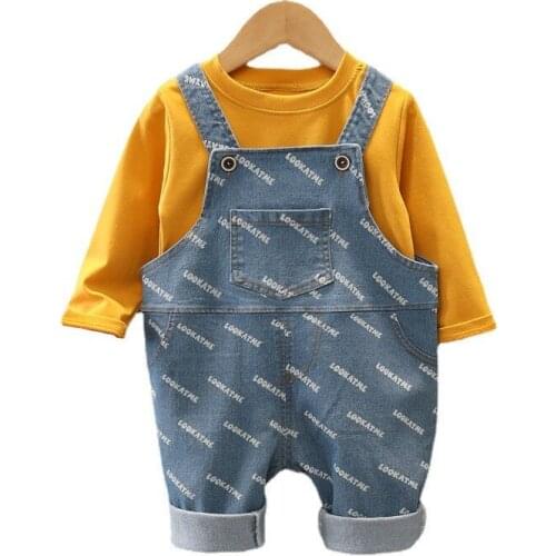 New Autumn Baby Boys Girls Clothes Suit Children Cotton T-Shirt Overalls 2Pcs/Sets Kids Fashion Sportwear Toddler Casual Costume