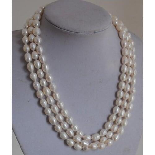 Wholesale 100% Natural jewelry baroque 3row white freshwater pearls necklace