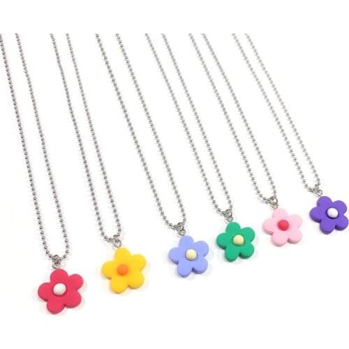 Harajuku Kawaii Flower Choker Necklace For Women Cute Girls Tiny Flower Beads Chain Necklace Female Jewelry Party Friends Gift