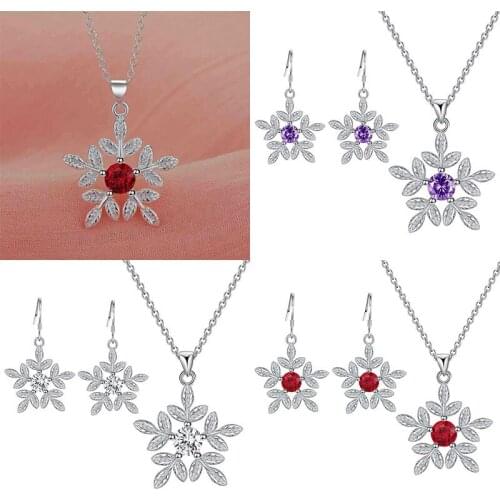 Fashion Snowflake Pendant Necklace Earring For Women Sweater Chain Necklace Set Femme Jewelry