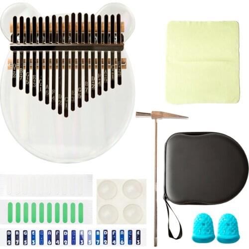 17 Key Kalimba Thumb Piano Transparent Acrylic Kit WBag Stickers Tuner Hammer High-Quality Musical Instruments for Beginner Kids