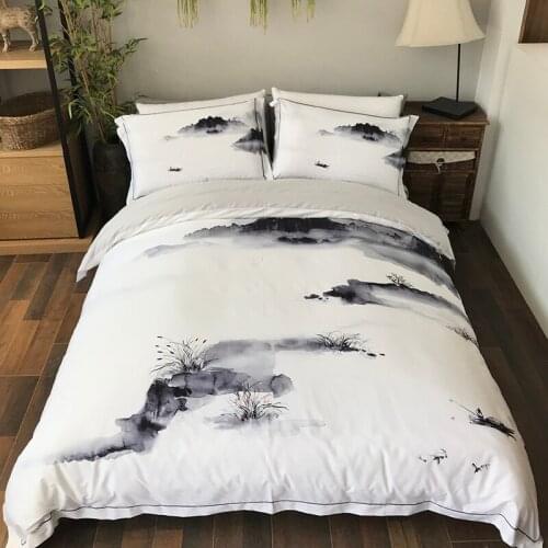 Plain and elegant literature and art in black and white 100% cotton Quilt Cover Sheet Pillow Set Cotton Print 4pcs