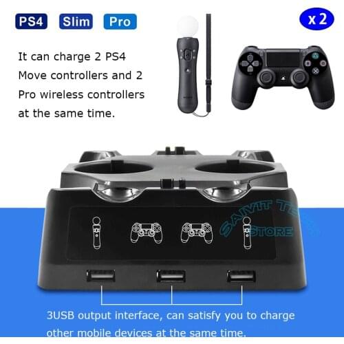 PS4/PS MOVE/PS VR Gampad Charging Station 2 LED Display Multi-function Dual Controller charging Dock for Sony PS4 &Slim&Pro