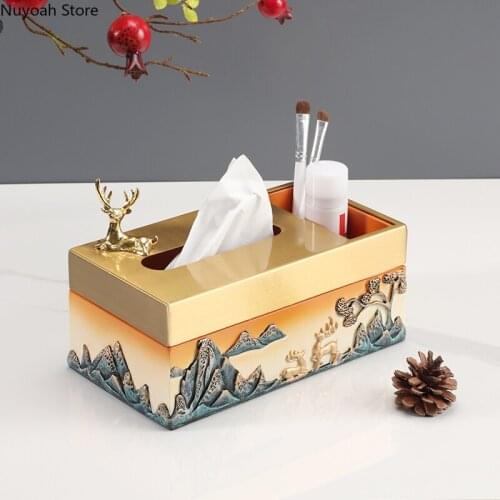 Chinese Style Luxury Tissue Box Creative High-end Light Luxury Drawer Box Living Room Coffee Table Remote Control Storage Box