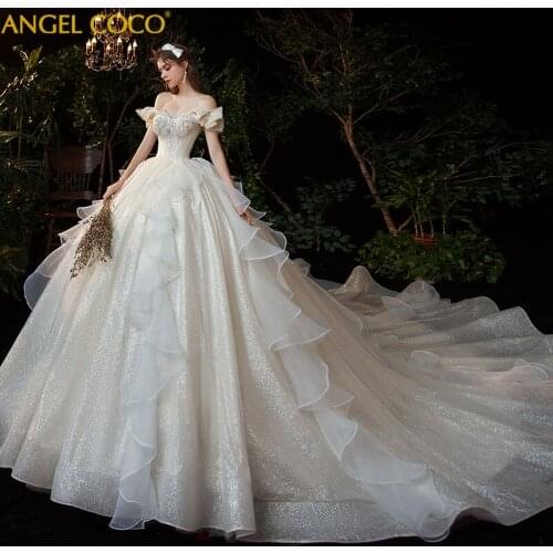 Luxury Shiny Off The Shoulder Maternity Wedding Dresses Long Train Sweetheart Elegant Bride Dress Married Pregnant Women Ivory