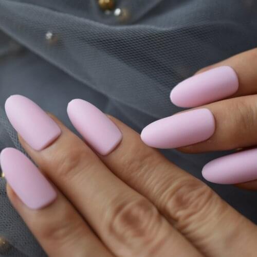 Pink Matte Artificial Nail Tips Oval Medium Girl Salon Practice Fake Nail Solid Color Press On Nail 24