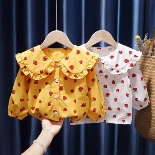 2 3 4 5 6 7 Years Toddler Girl Shirts Fashion Cute Doll Collar Strawberry Print Shirt For Girl Kids Clothes Autumn Blouses 2020
