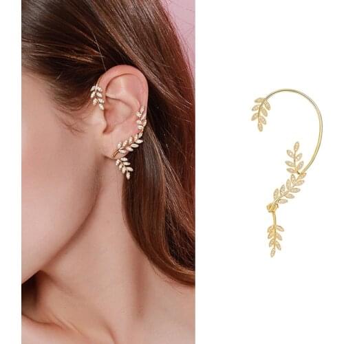 Korean Spring Summer New Tassel Leaves Earrings Temperament Long Tassel Olive Leaf Crystal Ear Bone Clip Women CE2618