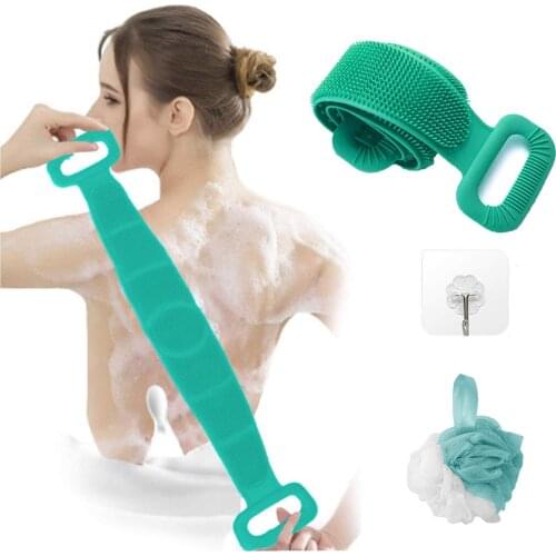 Silicone Bath Body Brush Soft Rub Back Scrubber Exfoliating Massage For Shower Cleaning Bathroom Strap Natural Soft Loofah