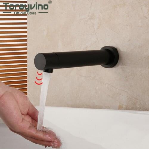 Torayvino Bathroom Basin Sink Sensor Faucet Automatic Touch Free Only Cold Water Tap Wall Mounted Solid Brass Faucets Mixer Taps