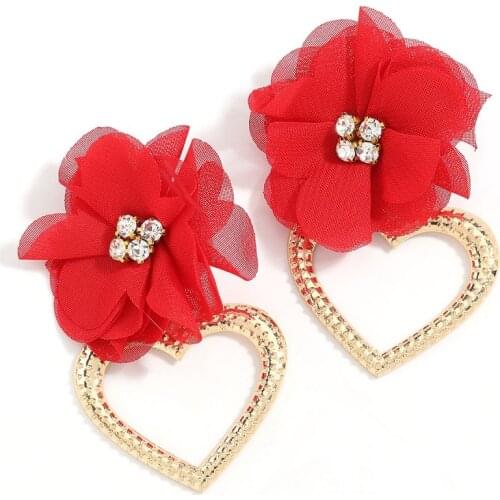 Exknl Vintage Drop White Cloth Flower Earrings for Women Dangle Earring Heart Long Big Dangle Earrings Fashion Jewelry New 2021