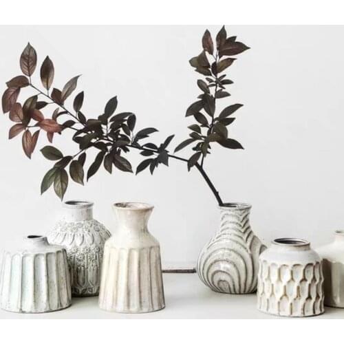 Japanese Retro Distressed Embossed Ceramic Vase Handmade Antique Stoneware Plant Vase Dining Table Home Furnishing