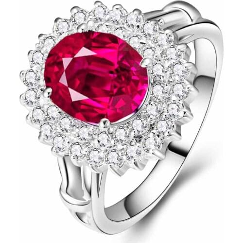 YaYI Fashion Womens Jewelry Ring Red Zircon CZ Silver Color Engagement Rings wedding Rings Party Rings gift