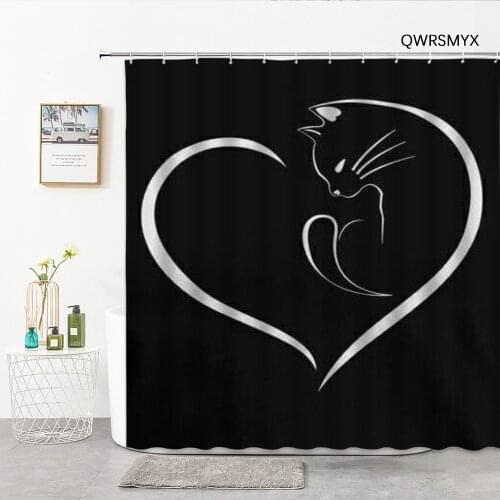 Hand-Painted Cat Printing Shower Curtains 3D Modern Creative Hook Black Background Bathroom Curtain Bath Decor Bathroom Products