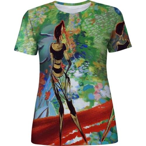 Short-sleeved womens blouse summer popular Korean version of the bottoming shirt 3D printing loose and thin T-shirt