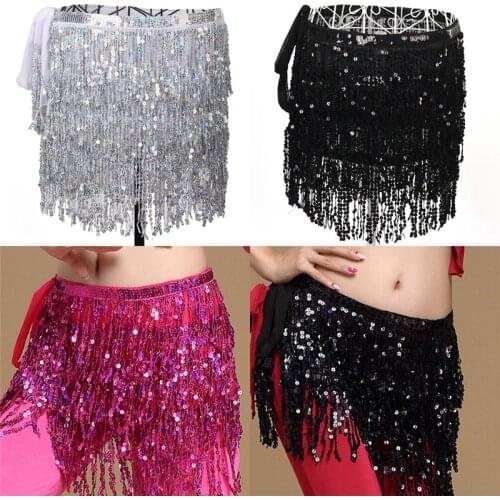 3Colours Belly Dance Long Fringe Hip Scarf Dancing Waist Belt Skirt Sequins Tassel Women Costume 190cm
