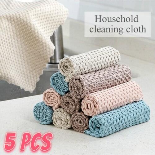 1/5Pcs Household Dish Washing Cloths Kitchen Rags Easy To Clean Water-absorbent Non-stick Oil Wipe Tablecloths Clean Towels
