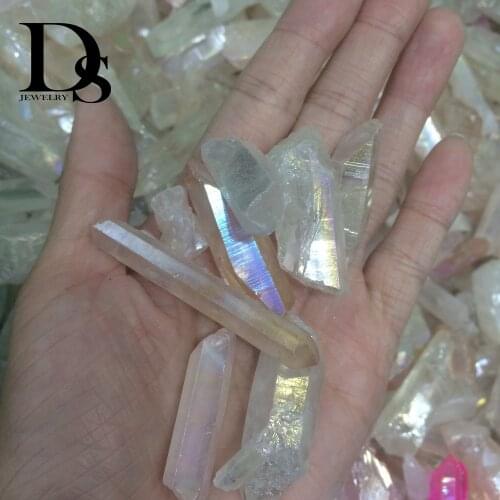 10 pcs White Angel Aura Titanium Quartz Crystal Wand Point Natural Raw Crystal Healing Hexagonal Prism Cluster DIY Jewelry Charm