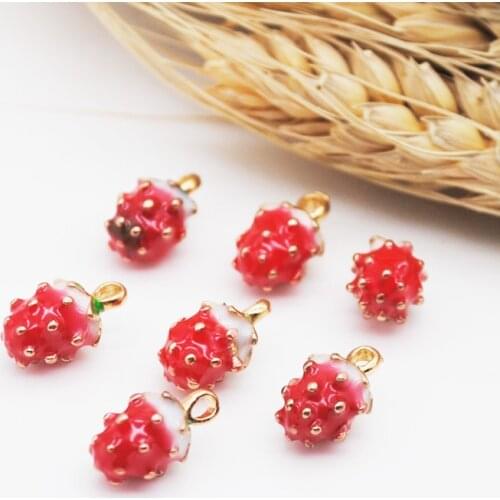 10pcs/pack Metal Alloy Enamel Strawberry Charms Jewelry Fruit Pendants Findings Fit Bracelets Necklace Keychain Accessories