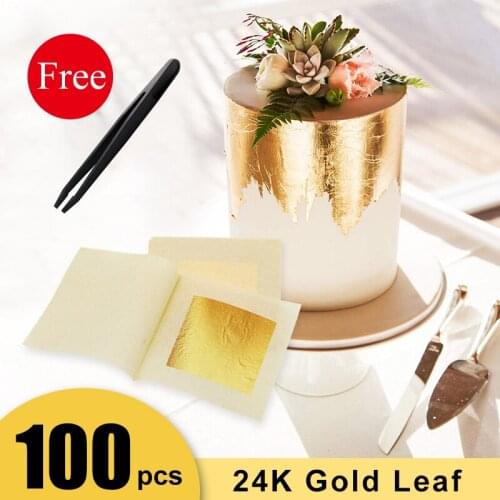 100 Sheets Genuine 24K Edible Gold Leaf - Food Cake Decoration Gold Leaf Gold mask for cosmetology Pure Gold Foil sheets,DIY