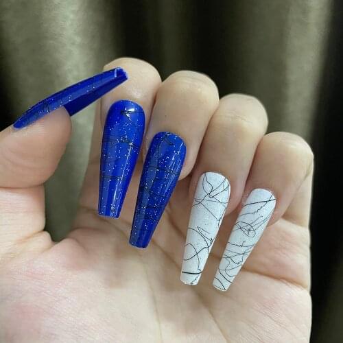 30pcs/box Black Line Colorful Artificial Fake Nails Removable Long Coffin Nail Pieces for Nail Professional Manicure Decoration