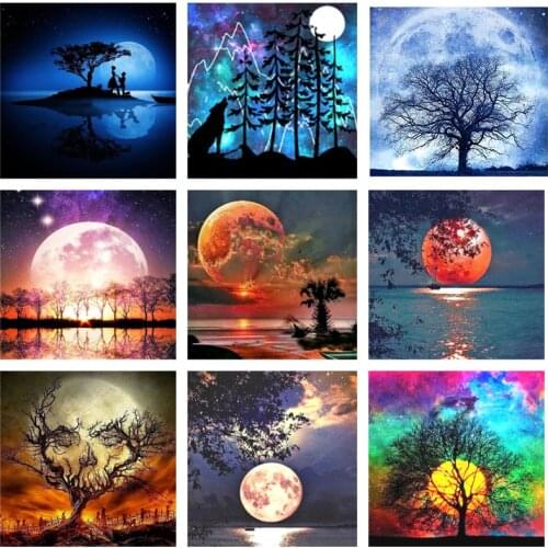 DIY Diamond Painting Sunset Landscape Full Round 5D Diamond Embroidery Night Scenery Diamond Mosaic Art Home Decor Crafts Gift
